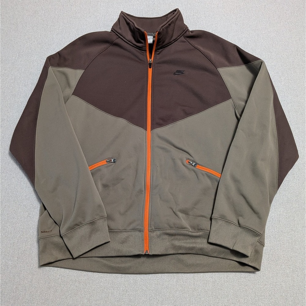 Nike Therma Fleece Full Zip Track Jacket Men's XXL Brown Olive Orange